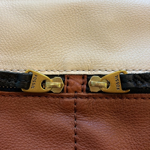 FOSSIL BUCKET HOBO TOTE Leather Tri-Color EUC & Strap Crossbody 2-Way Bag Boho - Picture 9 of 17